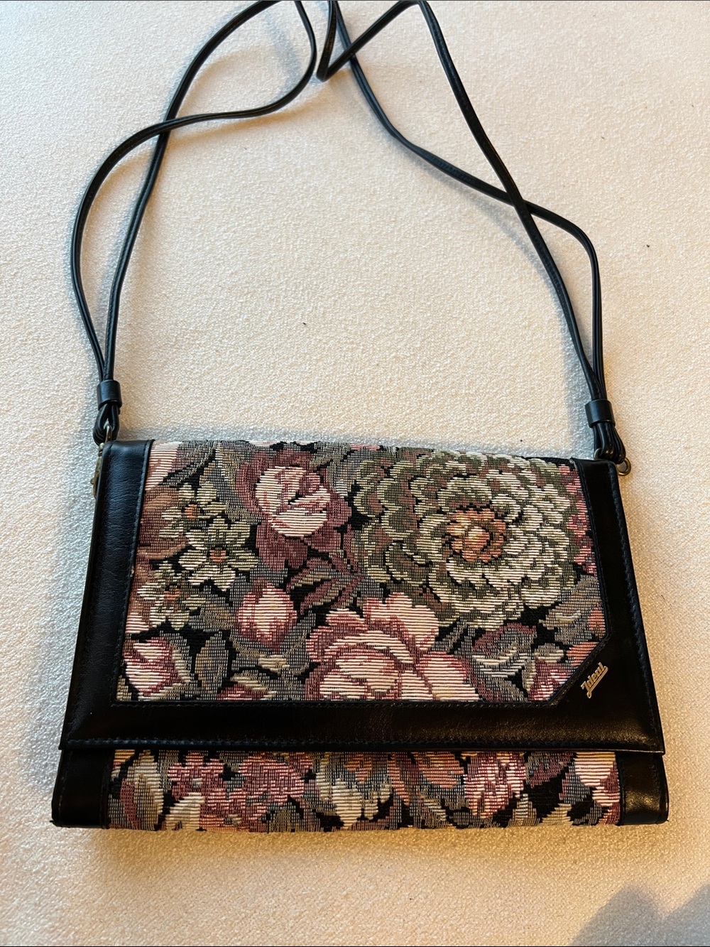 Floral Tapestry Shoulder Bag with Black Trim
